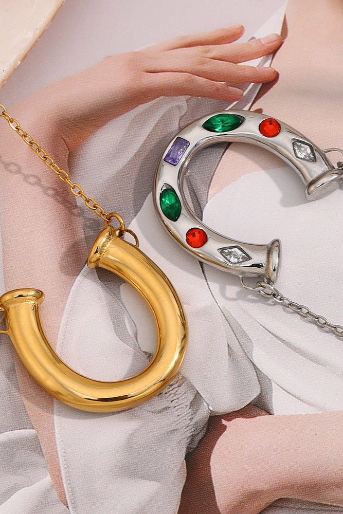 Colored Diamond U-Shaped Pendant Necklace
