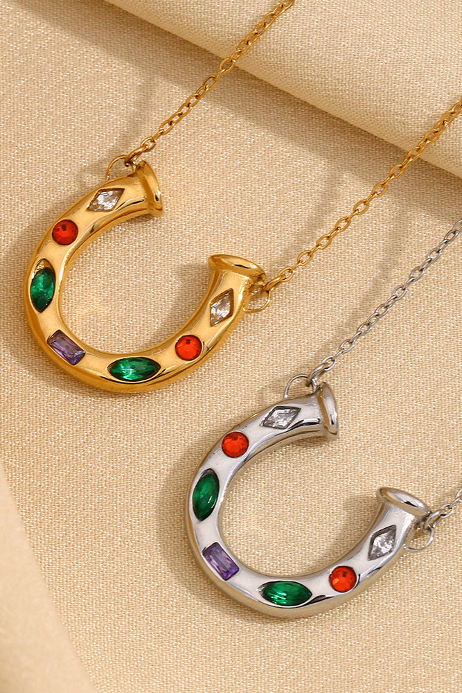 Colored Diamond U-Shaped Pendant Necklace