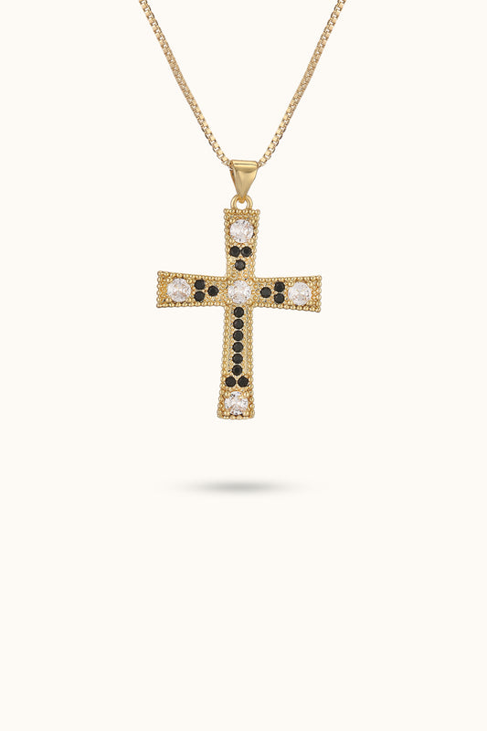 Colored Diamond White Stone Cross Vintage Pendant Necklace