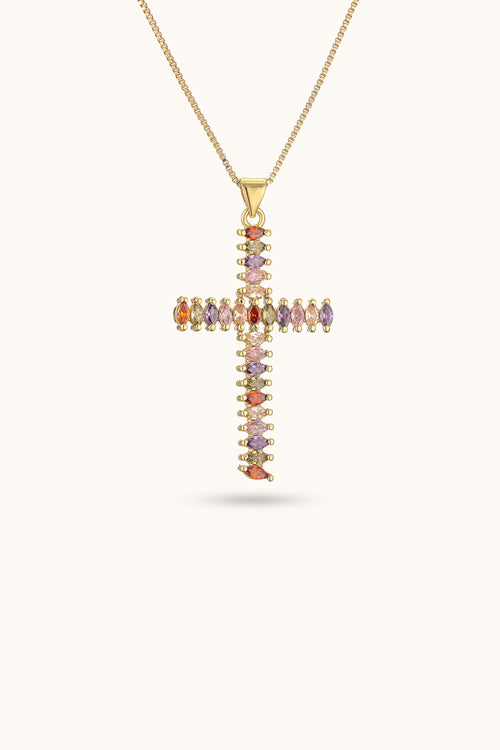Diamond Cross with Turquoise Pendant Necklace