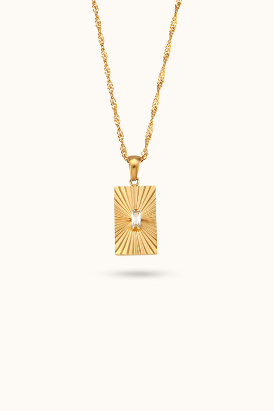 Square Plaque Necklace with Sunburst Pattern