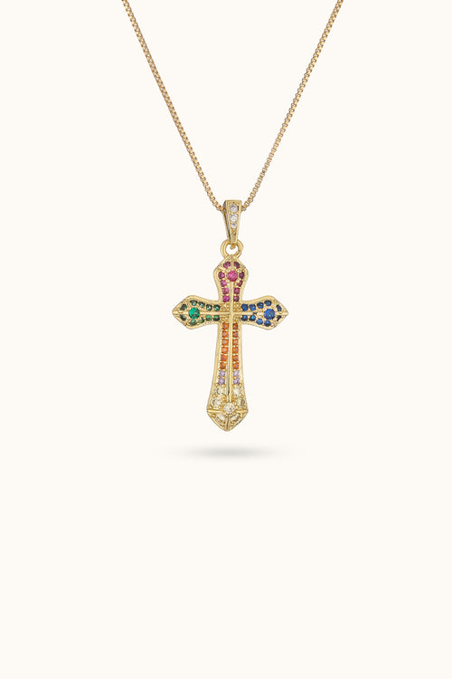 Cross Colored Diamond Pendant Necklace