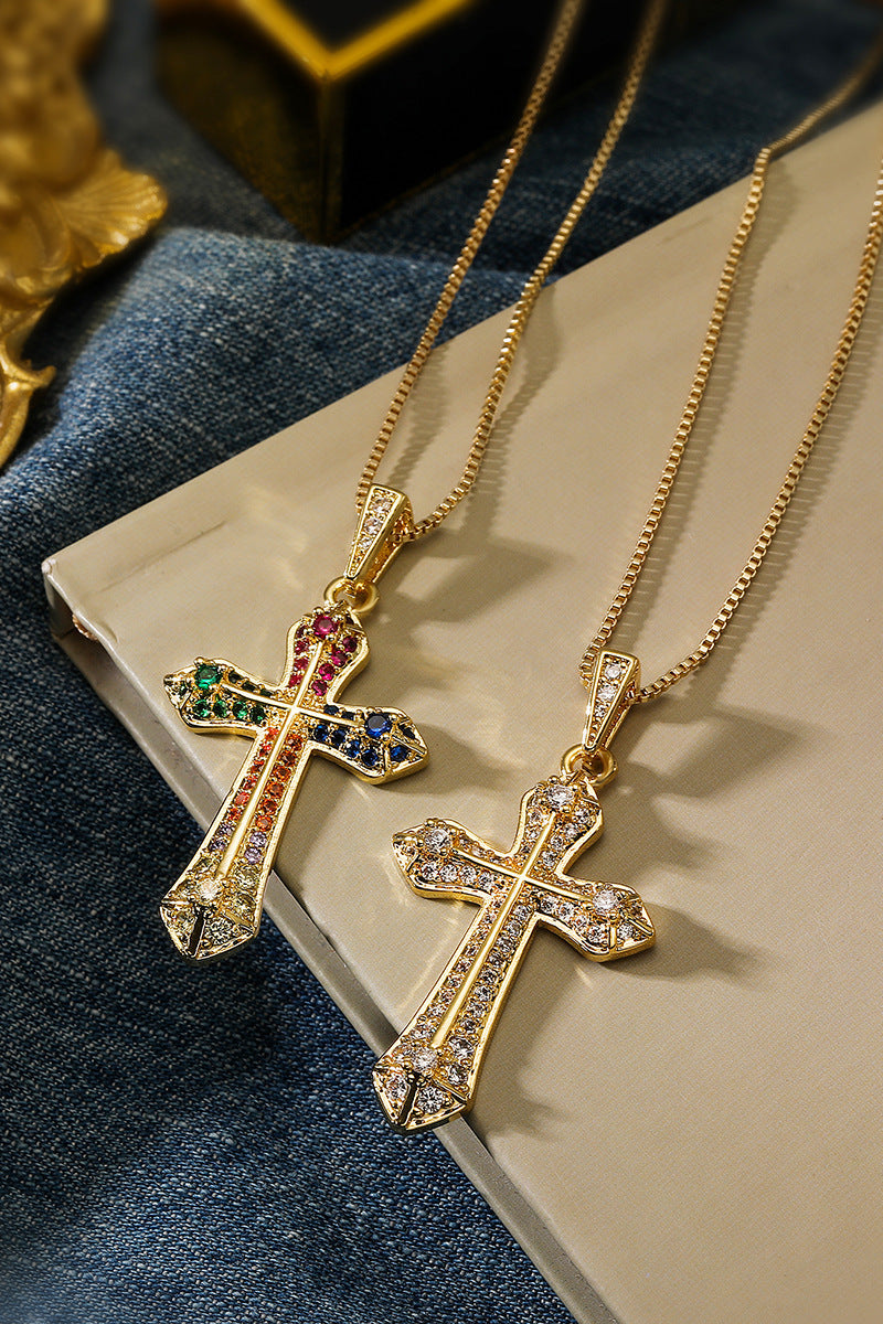Cross Colored Diamond Pendant Necklace