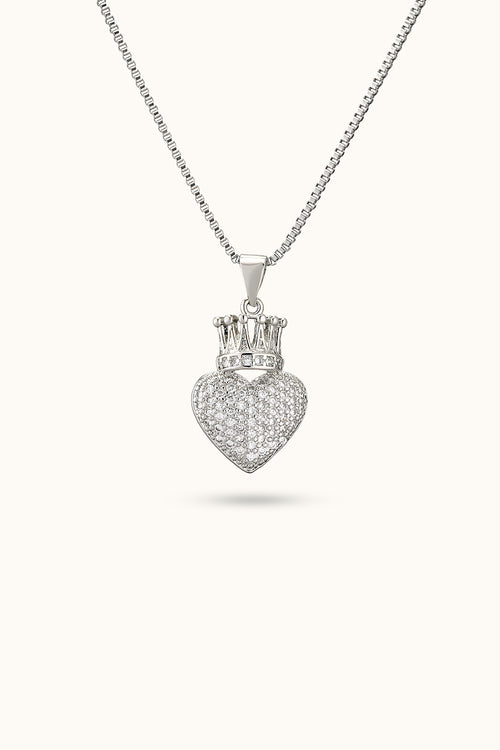 Crown Heart Diamond Pendant Necklace