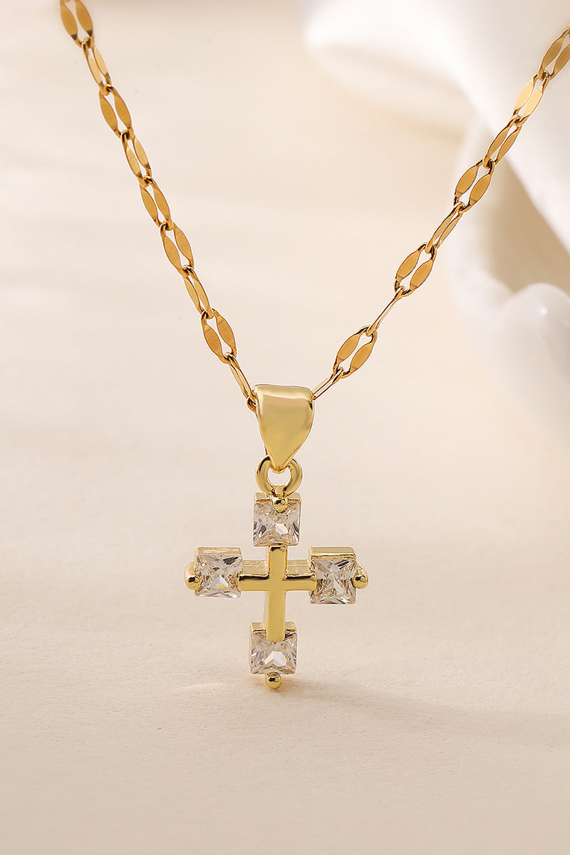 Square Diamond Cross in Cross Necklace