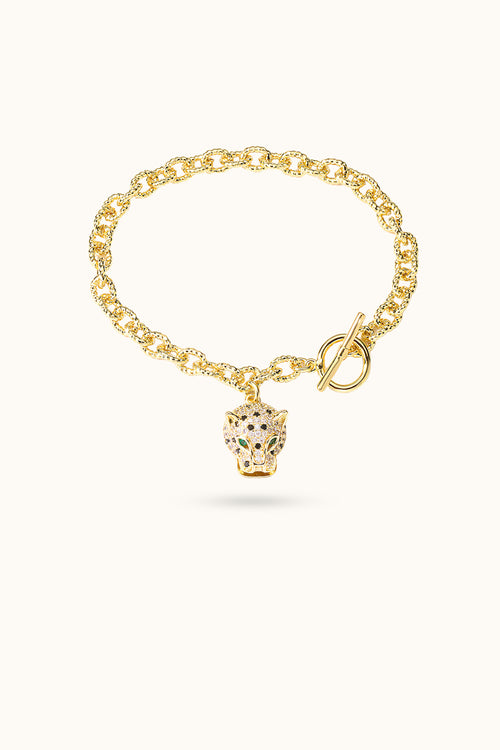 Diamond Leopard Head Pendant Bracelet