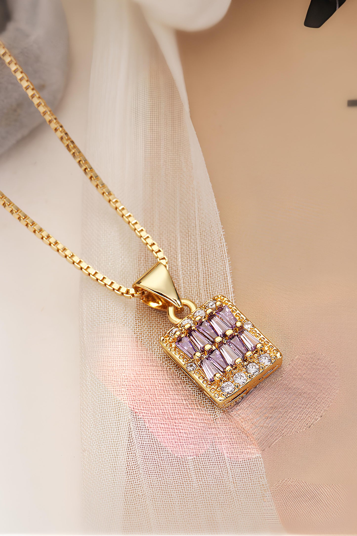 Diamond Square Plate Pendant Necklace