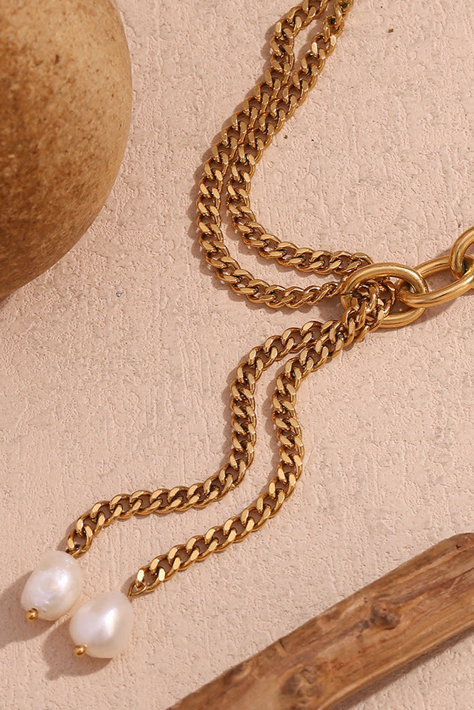 Double Cuban Chain Freshwater Pearl Necklace