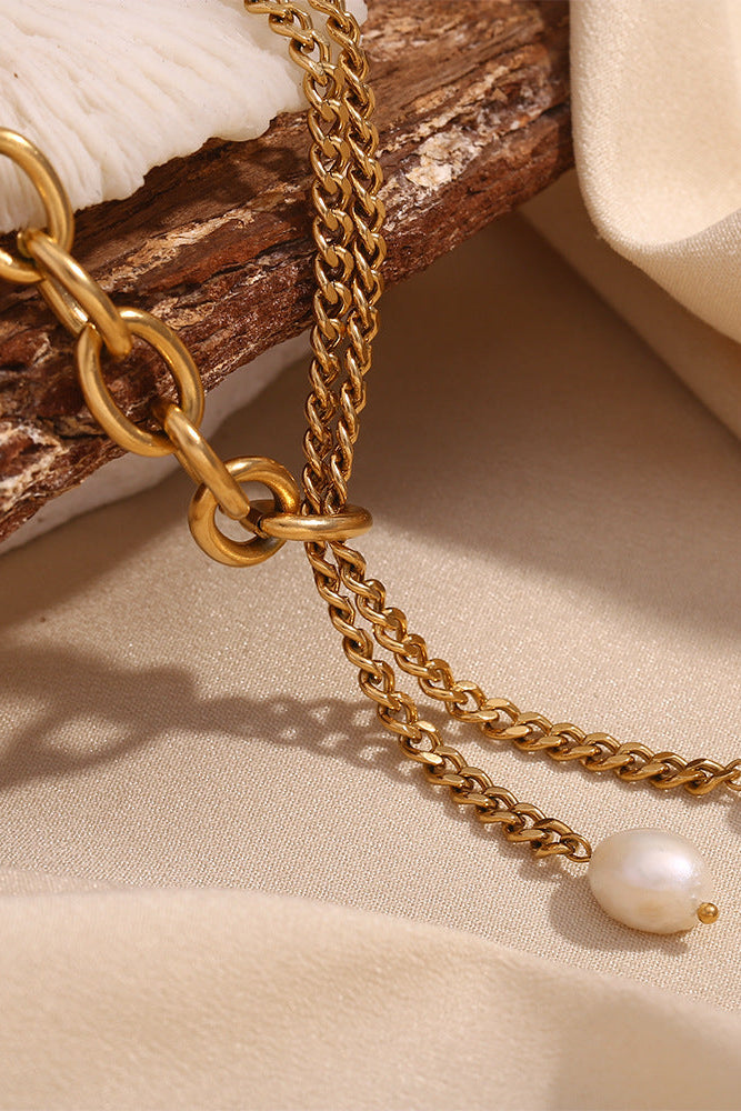 Double Cuban Chain Freshwater Pearl Necklace