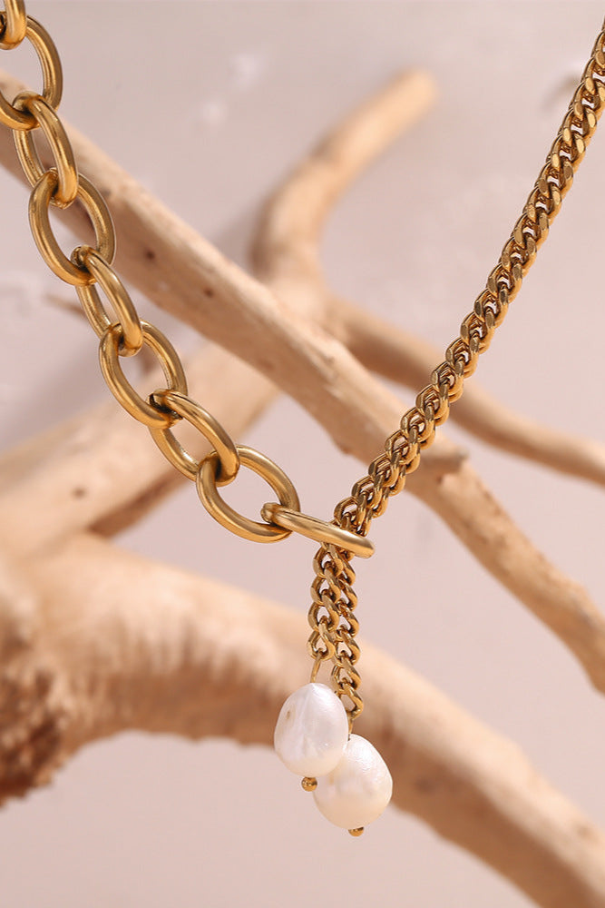 Double Cuban Chain Freshwater Pearl Necklace