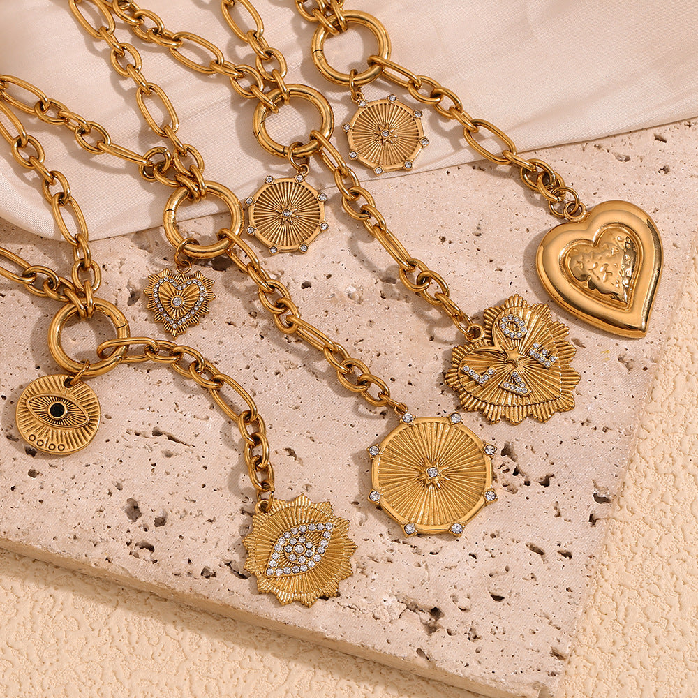 Love shaped and Round Pendant Tassel Necklace