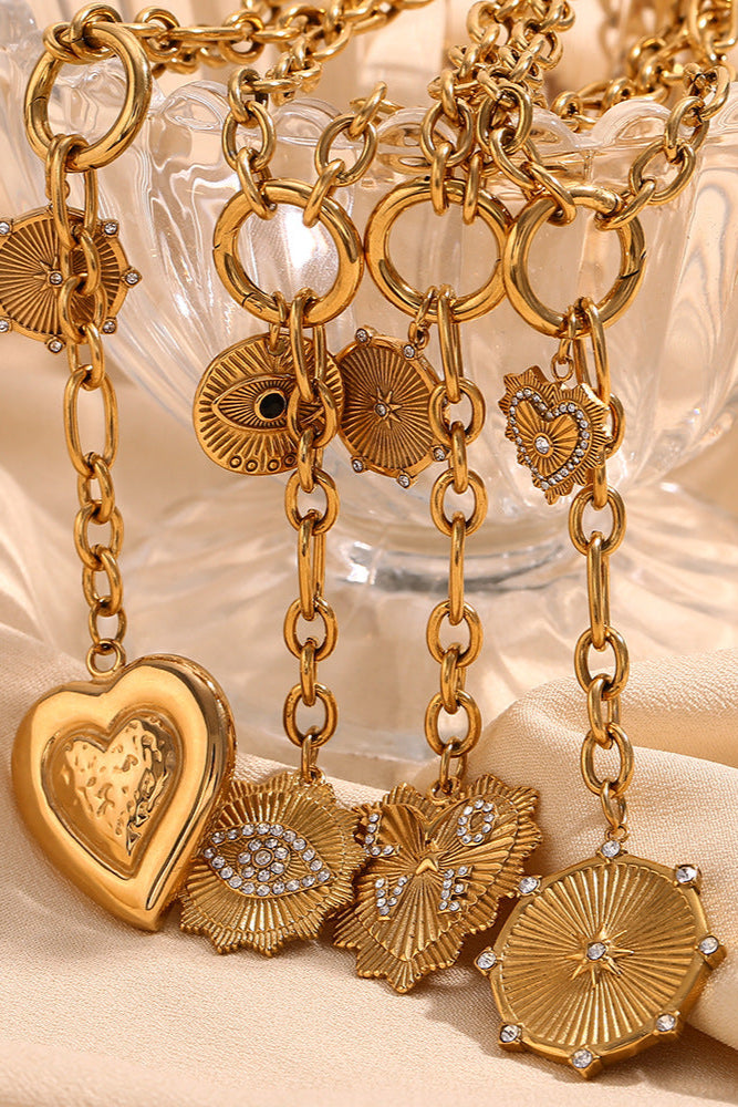 Heart-shaped and Round Pendant Tassel Necklace