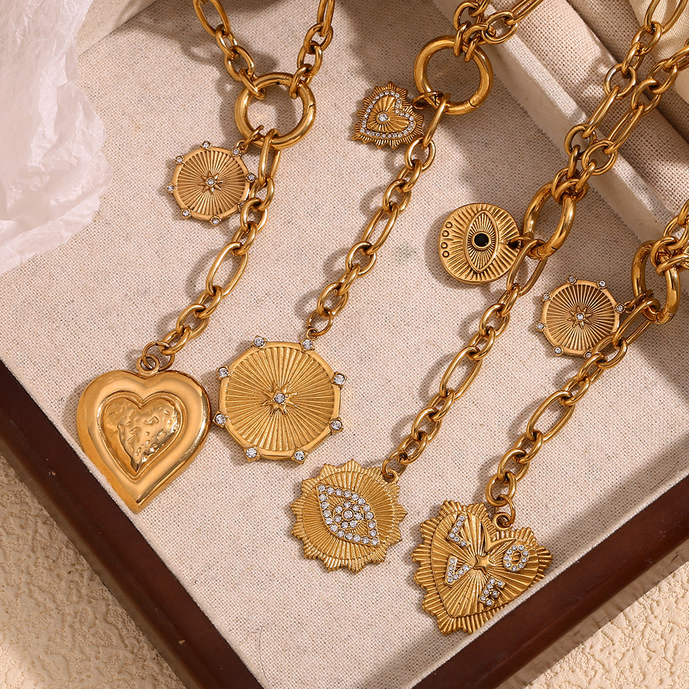 Love shaped and Round Pendant Tassel Necklace
