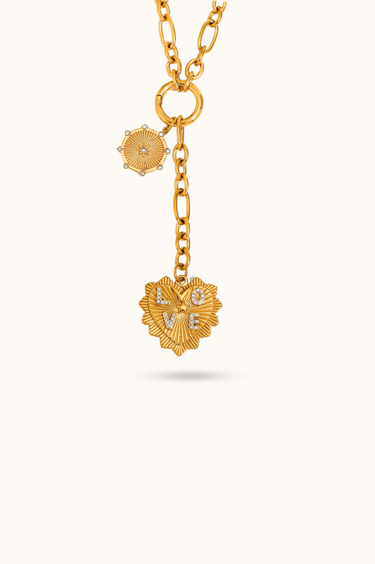 Love shaped and Round Pendant Tassel Necklace
