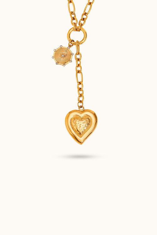 Heart-shaped and Round Pendant Tassel Necklace