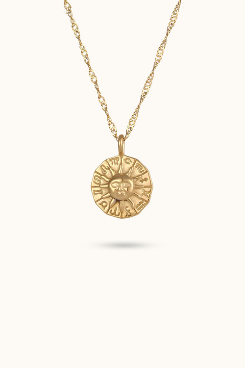 Engraved Zodiac Sun Pendant Necklace