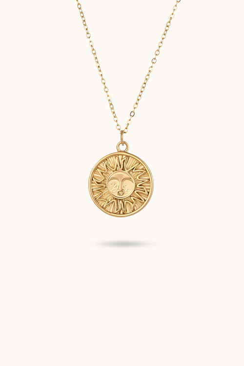Engraved Sun Pendant Necklace