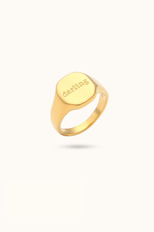 Engraved hammered name ring