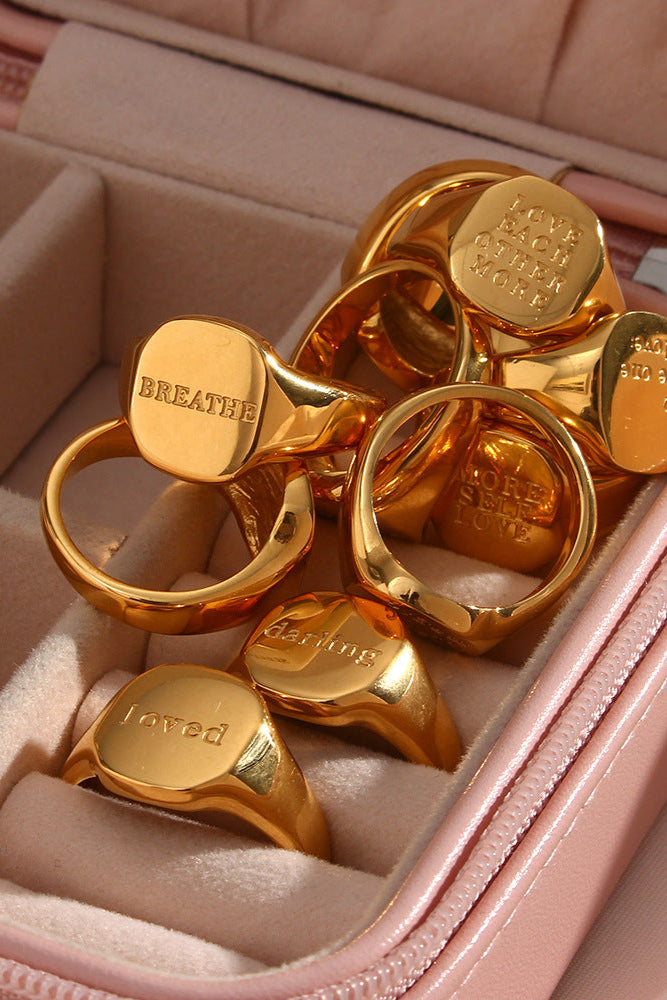 Engraved hammered name ring
