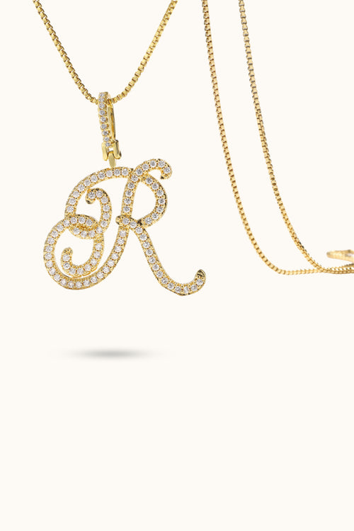 Flower diamond initial name necklace