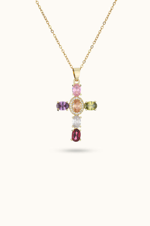 Cross Gemstone Pendant Necklace