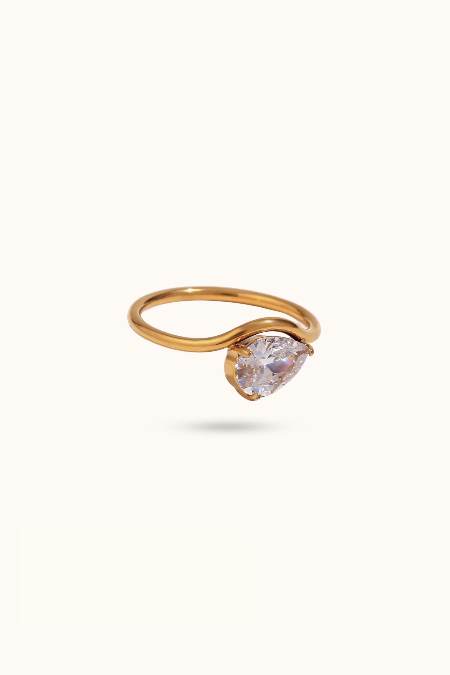 Gold-Tone Diamond Ring with Wavy Shank