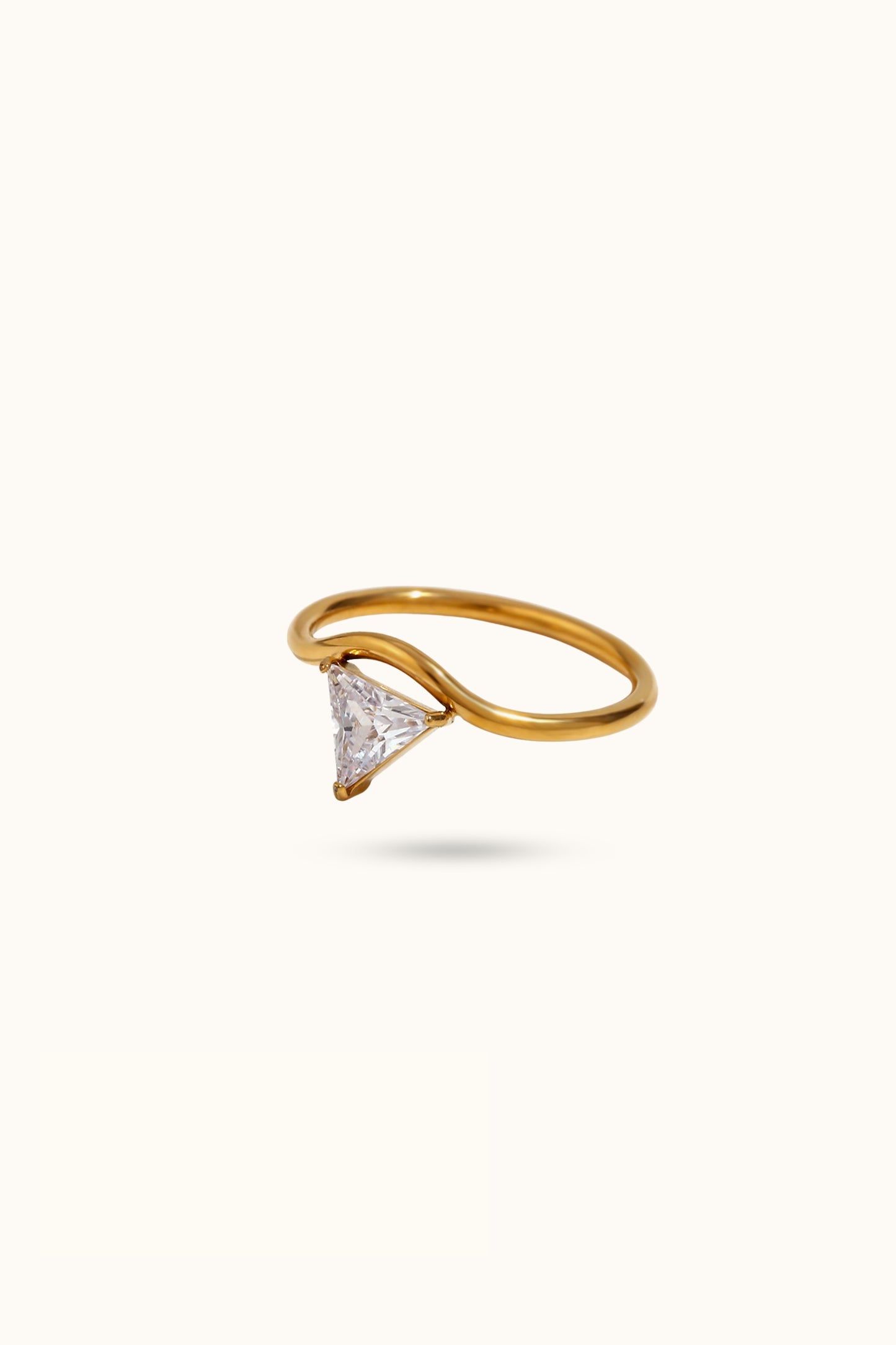 Gold-Tone Diamond Ring with Wavy Shank