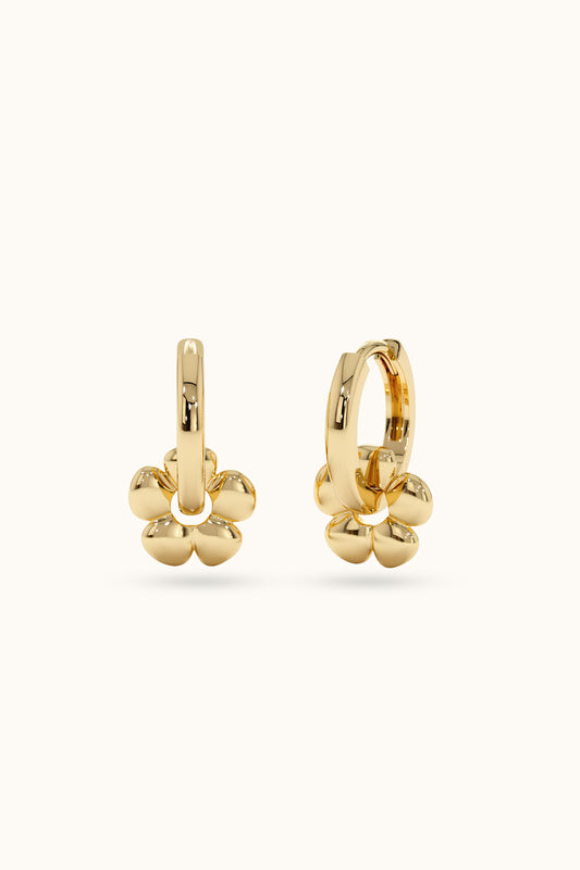 Gold Huggies with Flower Charms