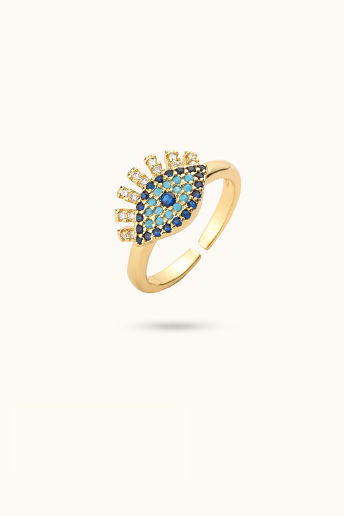Gold and Diamond Evil Eye Open Ring