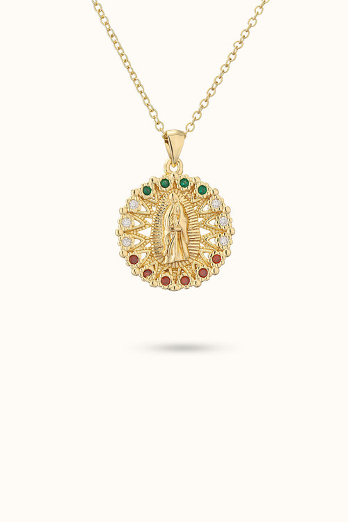 Golden Light Virgin Mary Pendant Necklace