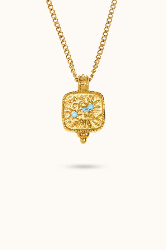 Hammered pattern heaven-earth sun pendant necklace