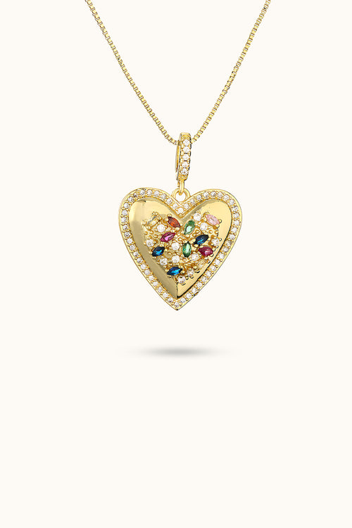 Heart Pendant Necklace with Gemstones