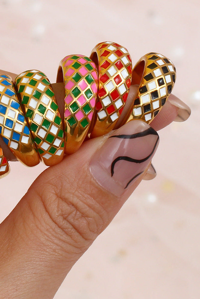 Hip Hop Ring Checkered Color