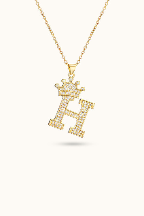 Initial Diamond Name Crown Necklace