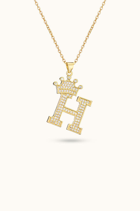 Initial Diamond Name Crown Necklace