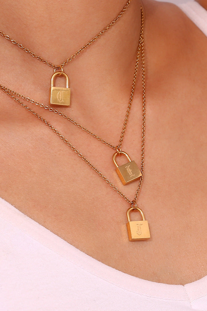 Initial Name Padlock Heart Necklace