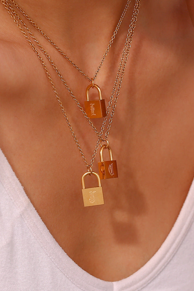 Initial Name Padlock Heart Necklace