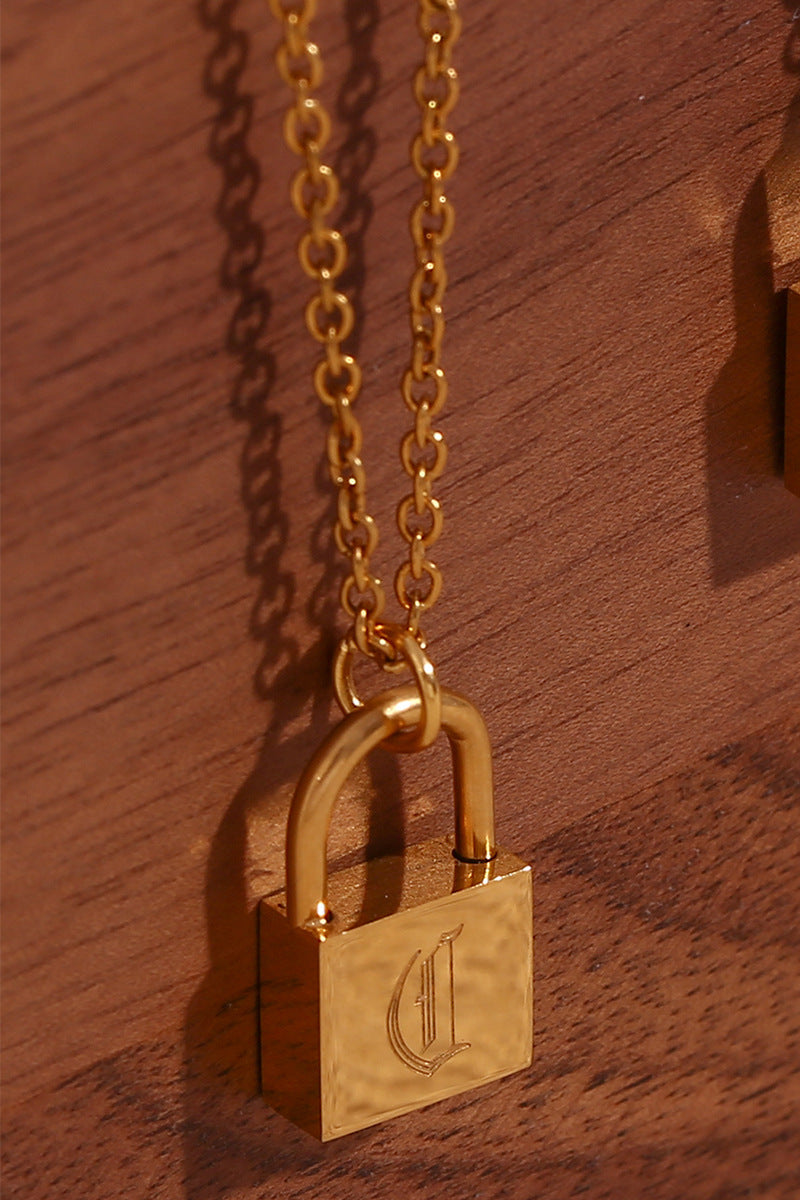 Initial Name Padlock Heart Necklace