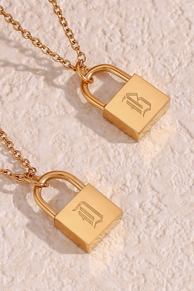 Initial Name Padlock Heart Necklace