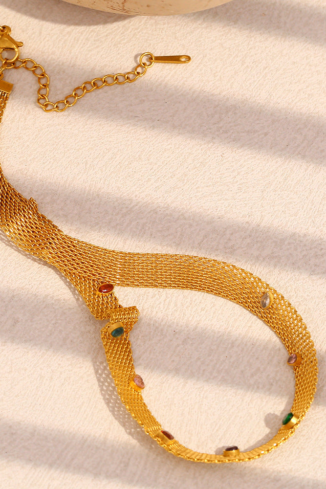 Mesh Band Colored Zircon Chain Necklace