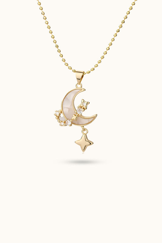 Pearl Moon and Star Pendant Necklace