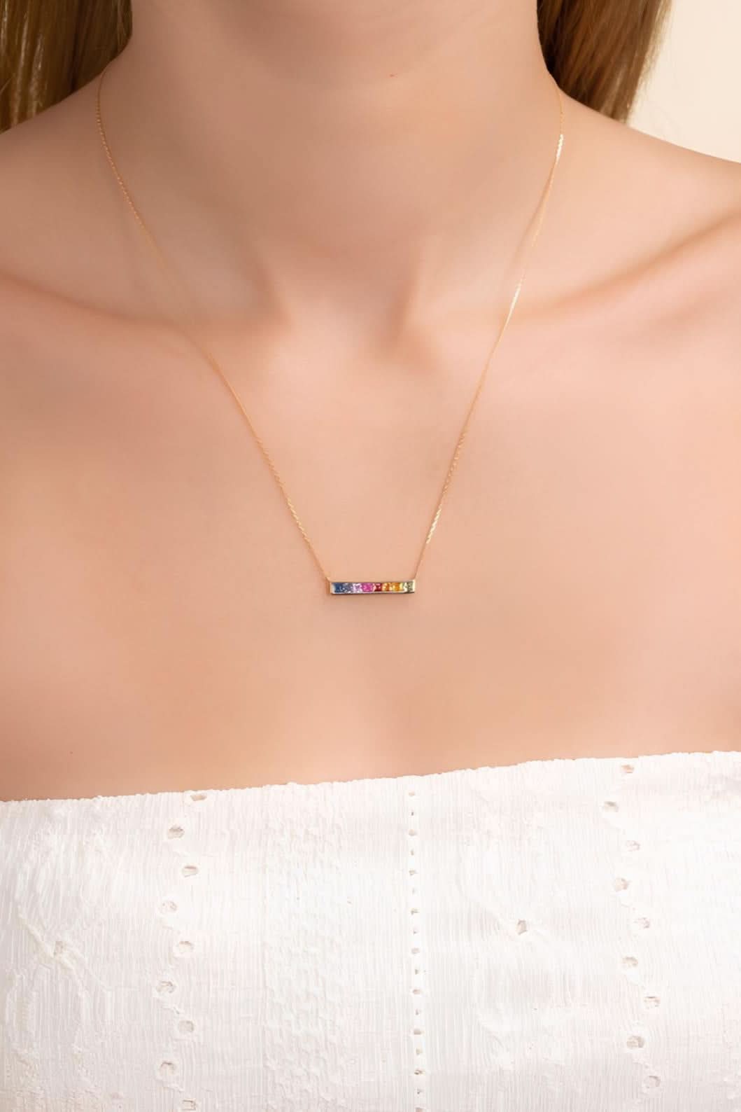 Multi Color Gemstone Sapphire Gold Necklace