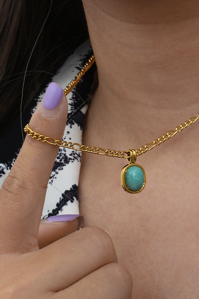 Natural Amazonite turquoise Pendant Necklace