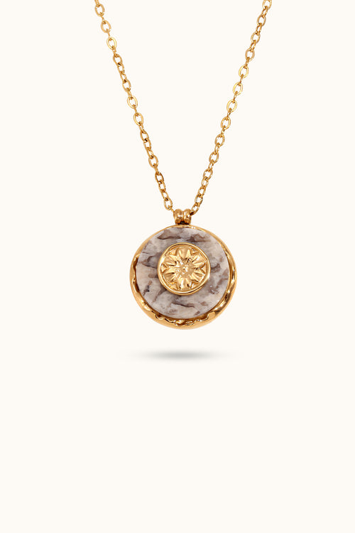 Natural meteorite pendant necklace with sunburst patterns