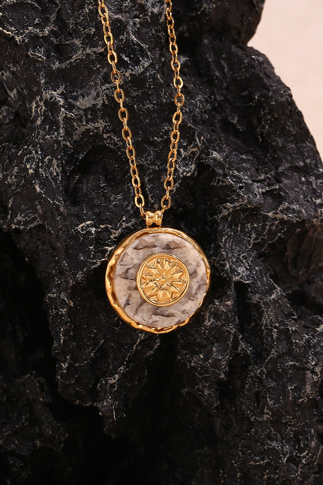 Natural meteorite pendant necklace with sunburst patterns