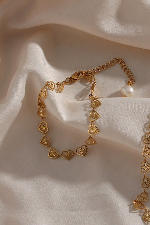 Pearl tail heart Chain Bracelet