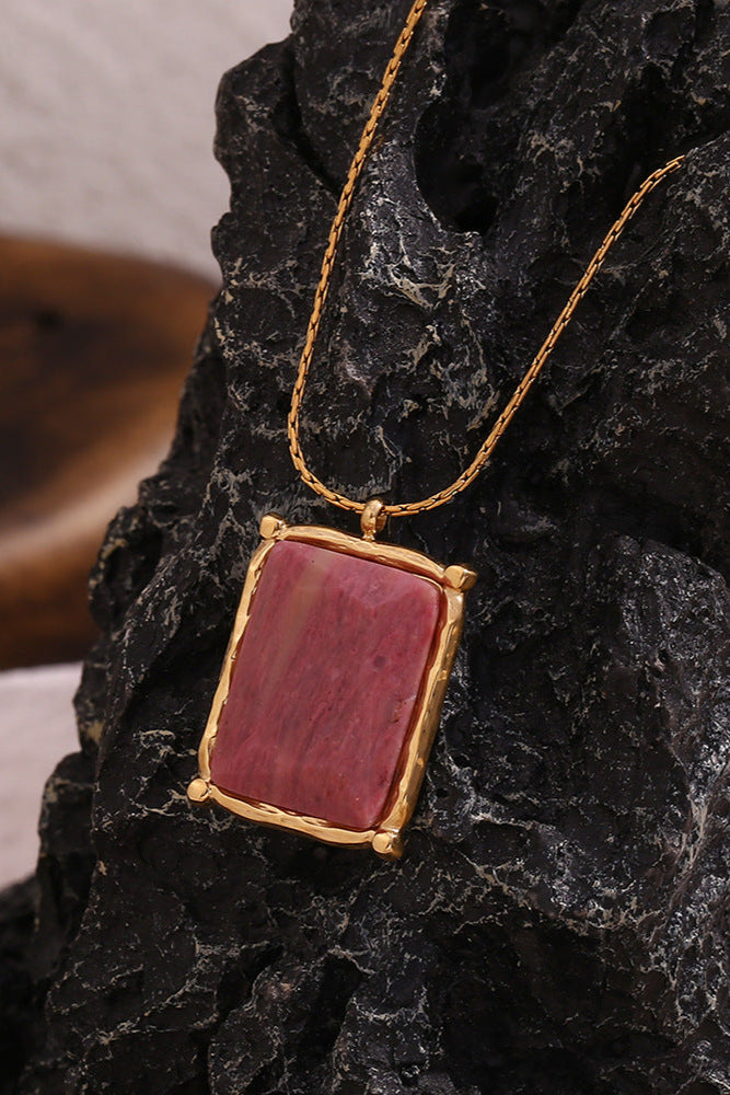 Rectangular Natural Stone Pendant Necklace