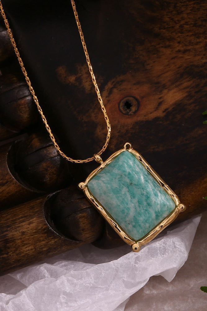 Rectangular Natural Stone Pendant Necklace