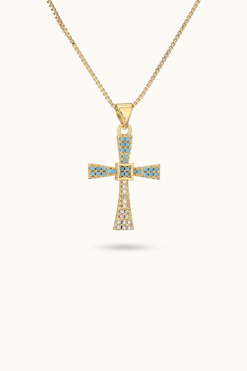 Ribbon Turquoise Cross Pendant Necklace