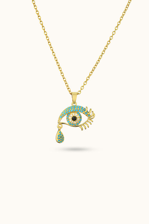 Tear and All-Seeing Eye Turquoise Diamond Pendant Necklace